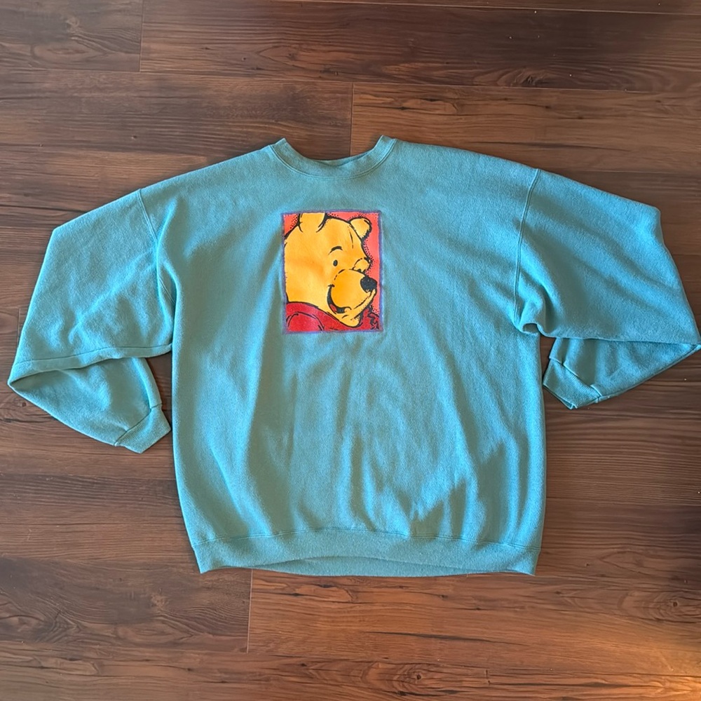 Disney Teal Crewneck Sweater with Yellow Winnie the Pooh Graphic